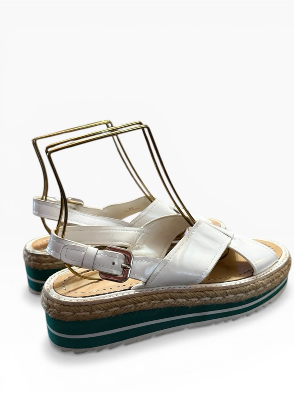 Prada Monolith White Leather Crisscross Platform Espadrille Sandals EU 37 US 7 - Picture 6 of 12